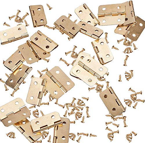 Namvo kleine Mini Scharniere, 100 Packungen Schrank Schublade Tür Hintern H?nger Mitstecker mit 400 Stück 8 Mm Mini Messing Scharnier Ersatz Schrauben, Metall Scharnier für Holz Schmuck-Box (gelb) von Namvo