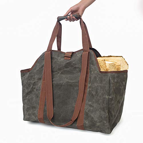 Waxed Canvas Log Tote Bag, Innen Kamin Brennholz Totes Halter, runde Holzstapel Rack Feuerholz Tr?ger, Tragen für Tubular Stand by Hearth Herd Werkzeuge Set Korb von Namvo