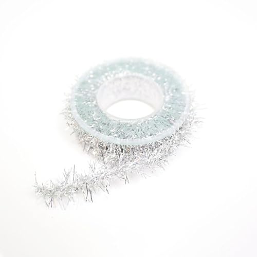 Namzi 1 Rolle silberfarbenes Seidenband mit goldfarbenen Fransen, funkelnd für Geschenkverpackungen, Urlaubsdekoration, DIY, Basteln, Stricken, Häkelbedarf, Seidensatinband von Namzi