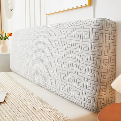 Namzi 1 Stück abnehmbarer und waschbarer vollständig umwickelter Plüsch, elastisch, Schlafzimmerdekoration, Kopfteil-Schutzhülle, Bett-Rückenschutzbezug, Länge 220 cm (Hellgrau) von Namzi
