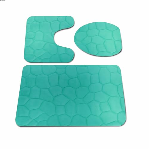 Namzi 1-teiliges Badezimmer-Set mit Steinprägung, 3-teilig, weiche und bequeme Badematte inklusive WC-Deckelbezug, rutschfeste, saugfähige Teppiche (Blau A von Namzi