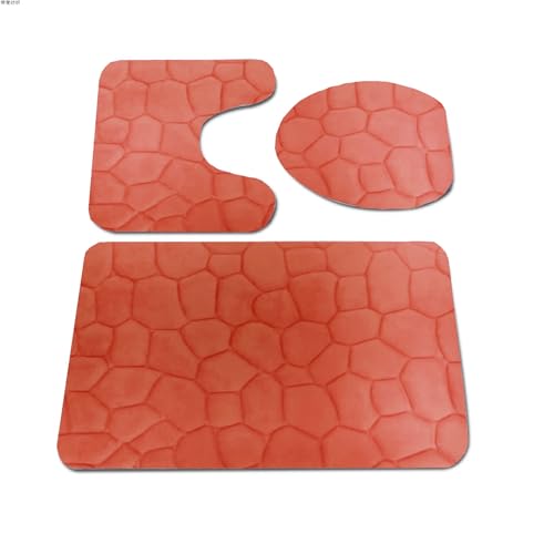 Namzi 1-teiliges Badezimmer-Set mit Steinprägung, 3-teilig, weiche und bequeme Badematte inklusive WC-Deckelbezug, rutschfeste, saugfähige Teppiche (Orange A von Namzi