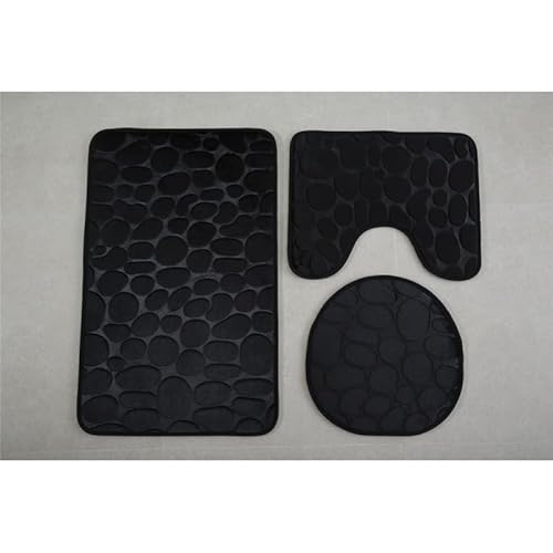 Namzi 1 x dreiteiliges Kopfsteinpflaster-Toilettensitz-Set, einfarbig, Toilettenpads, reinigen und wiederverwenden, wasserabsorbierende Badezimmermatte für Dusche (schwarz) von Namzi
