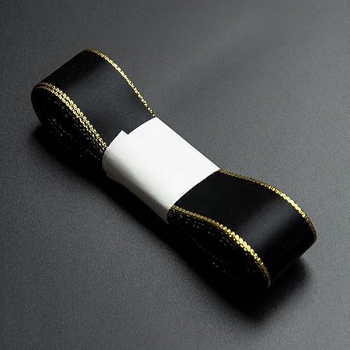 Namzi 2 Rollen schwarzes Band mit goldenen Kanten, Geschenkband zum Basteln, dekorativer Satin-inspirierter Rand für Geschenkverpackungen, DIY-Projekte von Namzi