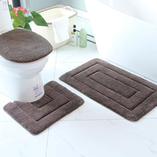 Namzi 2 Sets Badezimmer WC im europäischen Stil Dreiteiliges Set WC Pads Reinigen und Wiederverwenden Wasserabsorbierende Badezimmermatte für Dusche (Braun) C von Namzi