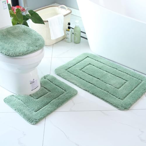 Namzi 2 Sets Badezimmer WC im europäischen Stil Dreiteiliges Set WC Pads Reinigen und Wiederverwenden Wasserabsorbierende Badezimmermatte für Dusche (Erbsengrün) von Namzi