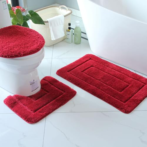 Namzi 2 Sets Badezimmer WC im europäischen Stil dreiteiliges Set WC Pads reinigen und wiederverwenden wasserabsorbierende Badezimmermatte für Dusche (rot) C von Namzi