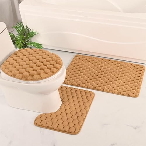 Namzi 3-teiliges Set aus einfarbigem Flanell-Badezimmer-WC, 3-teiliges Set, weiche und bequeme Badematte mit WC-Deckelbezug, rutschfest, saugfähig, Braun A Namzi 3-teiliges Set aus einfarbigem Flanell-Badezimmer-WC, 3-teiliges Set, weiche und bequeme Badematte mit WC-Deckelbezug, rutschfest, saugfähig, Braun A von Namzi