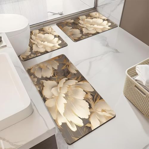 Namzi 3D-Badezimmermatte, dreidimensionale Pflanze, Blume, Badezimmer, 3-teiliges Set, Toilettenpads, reinigen und wiederverwenden, wasserabsorbierende Badezimmermatte für Dusche (StilG) von Namzi