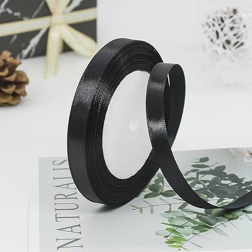 Namzi 5 Rollen schwarzes Band Polyester Wickelband zum Basteln, dekoratives Satin für Geschenkverpackungen DIY-Projekte von Namzi