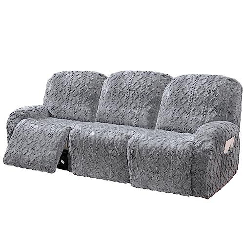 Namzi 8 Stück geometrische Jacquard-Plüsch-Sofabezüge, weich, flauschig, flauschig, 3-Sitzer, Couchbezug, rutschfester Sofa-Schonbezug, Möbelschutz mit elastischer Unterseite für Kinder, Haustiere von Namzi
