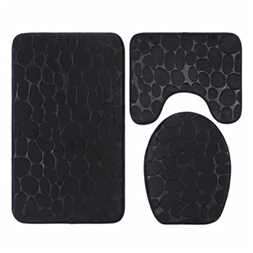 Namzi Badezimmer-Fußmatten-Set, 3-teiliges Toiletten-Pad-Set, mit Kieselsteinprägung, wasserabsorbierende Badezimmermatte für Dusche (schwarz), 1 Stück von Namzi