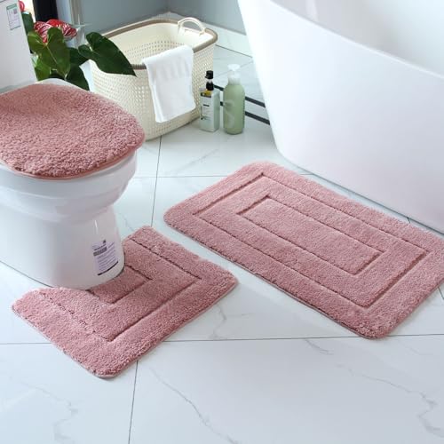 Namzi Dreiteiliges Badezimmer-Toiletten-Set im europäischen Stil, Toilettenpads, reinigen und wiederverwenden, wasserabsorbierende Badezimmermatte für Dusche (Altrosa) von Namzi