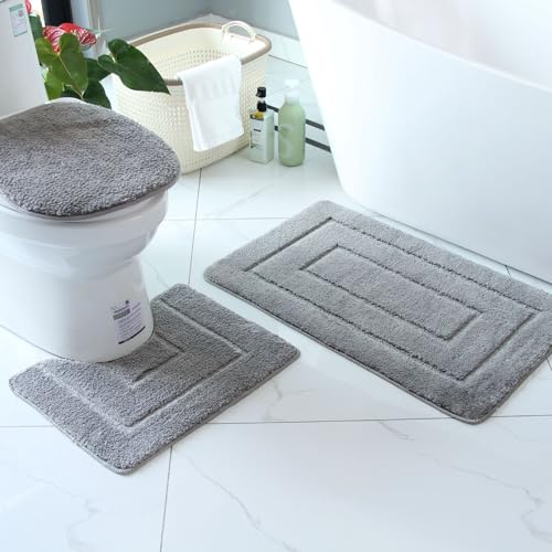 Namzi Dreiteiliges Badezimmer-Toiletten-Set im europäischen Stil, dreiteiliges Toiletten-Pads, reinigen und wiederverwenden, wasserabsorbierende Badezimmermatte für Dusche (grau 1) von Namzi