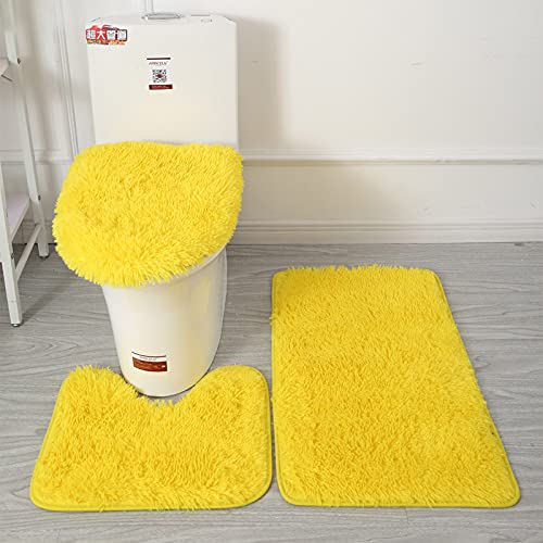 Namzi Dreiteiliges Toiletten-Set, schlichter Stil, einfarbig, für Badezimmer, Toilettenpads, reinigen und wiederverwenden, wasserabsorbierende Badezimmermatte für Dusche (Goldgelb), 2 Sets von Namzi