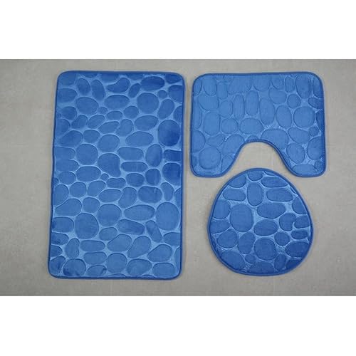 Namzi Dreiteiliges Toilettensitz-Set mit Kopfsteinpflaster, einfarbig, Toilettenpads, reinigen und wiederverwenden, wasserabsorbierende Badezimmermatte für die Dusche, 2 Sets (blau) von Namzi