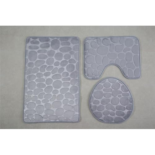 Namzi Dreiteiliges Toilettensitz-Set mit Kopfsteinpflaster, einfarbig, dreiteiliges Toiletten-Pads, reinigen und wiederverwenden, wasserabsorbierende Badezimmermatte für Dusche (Silbergrau) von Namzi