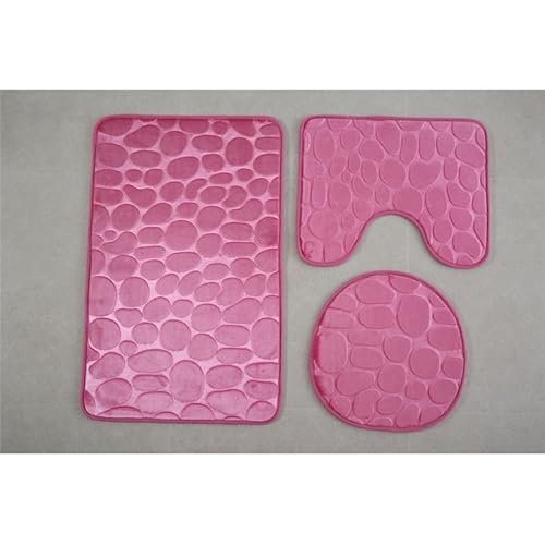 Namzi Dreiteiliges Toilettensitz-Set mit Kopfsteinpflaster, einfarbig, dreiteiliges Toiletten-Pads, reinigen und wiederverwenden, wasserabsorbierende Badezimmermatte für Dusche (rot) von Namzi