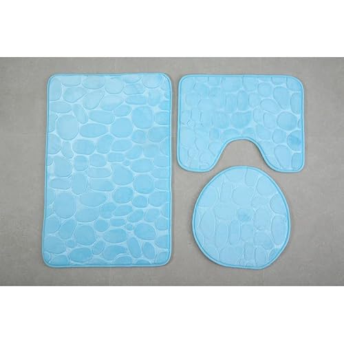 Namzi Dreiteiliges Toilettensitz-Set mit Kopfsteinpflaster, einfarbig, dreiteiliges WC-Auflage, reinigen und wiederverwenden, wasserabsorbierende Badezimmermatte für Dusche (Himmelblau), 2 Sets von Namzi