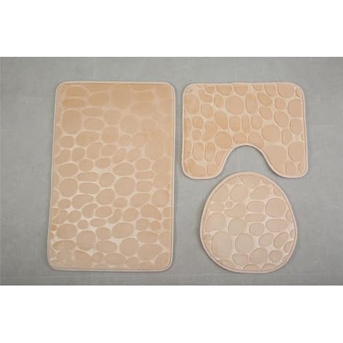 Namzi Dreiteiliges Toilettensitz-Set mit Kopfsteinpflaster, einfarbig, dreiteiliges WC-Auflage, reinigen und wiederverwenden, wasserabsorbierende Badezimmermatte für Dusche (Kamel) von Namzi