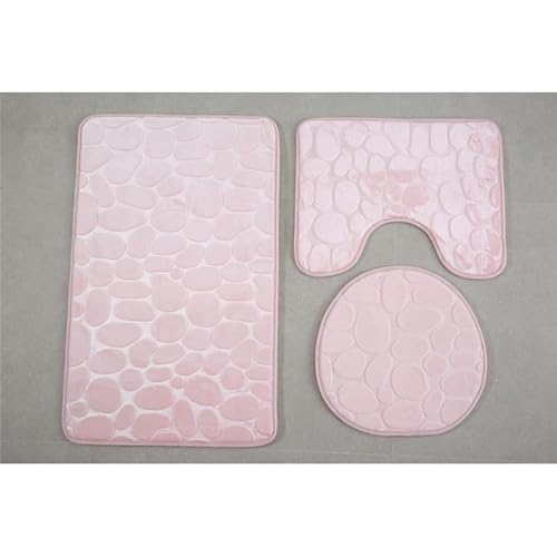 Namzi Dreiteiliges Toilettensitz-Set mit Kopfsteinpflaster, einfarbig, dreiteiliges WC-Auflage, reinigen und wiederverwenden, wasserabsorbierende Badezimmermatte für Dusche (Rosa) von Namzi