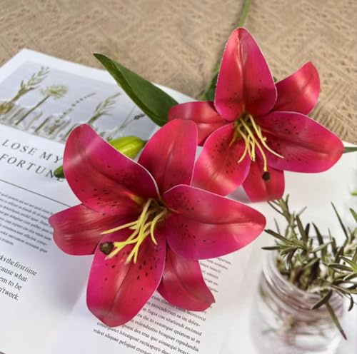 Namzi Künstliche Lilien, 2 Köpfe, 1 Knospen, künstliche Blumen, Kunstblumen, Hochzeitsdekoration, 3 Stück von Namzi