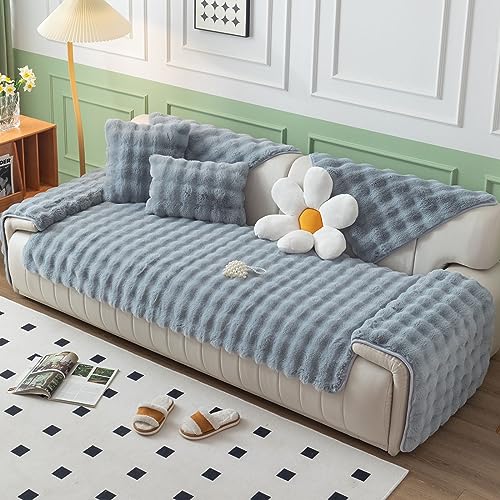 Namzi Luxuriöser dicker Kunstfell-Plüsch-Couchbezug, ultraweich, rutschfest, flauschig, pelzig, waschbar, Möbelschutz für Kinder, Hunde, Katzen, Haustiere (Hellgrau, 71,1 x 71,1 cm) von Namzi