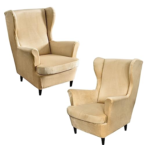 Namzi Sofa-Schonbezug aus Samt, dehnbar, mit elastischer Unterseite, einfarbig, Plüsch-Sofabezug, Möbelschutz, Couch, weich mit elastischer Unterseite, Beige-Gelb, 2 Sets von Namzi