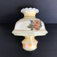 Goldene Perle Floral Studenten Schatten Irisierende Ersatz Globe 11 "B X 13" T Gekräuselten Top Handbemalt Gold Braun Blau Grüne Blumen von NanAndPopsAttic