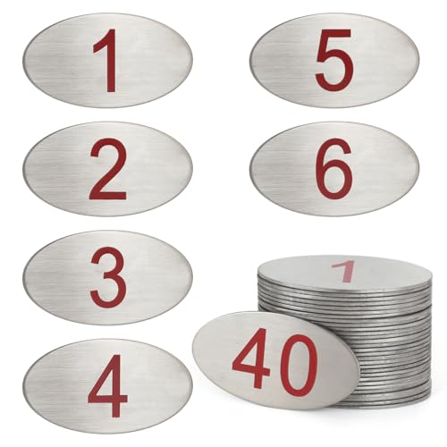 NanTun 304 Stainless Steel Engraved Oval Table Red Numbers (1-20) Pubs Restaurants Clubs - 1 to 20 von NanTun