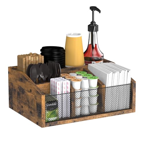 Kaffee Organizer aus Holz, 5-Fächer Kaffeestation für Arbeitsplatte & Bar für die Arbeitsplatte Coffee Bar Organizer für Büro - Küchenarbeitsplatten-Organizer von Nandae