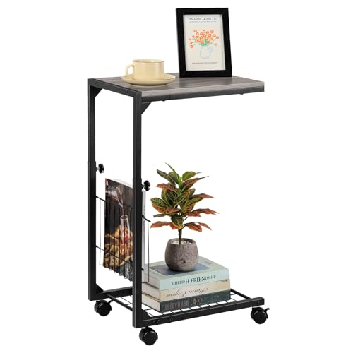 Nandae Beistelltisch Höhenverstellbar (53-84cm) mit Rollen & Magazinablage, wasserfeste Tischplatte, C-Form Sofatisch, Nachttisch, Couchtisch für Wohnzimmer, Schlafzimmer (30x42x84cm) von Nandae