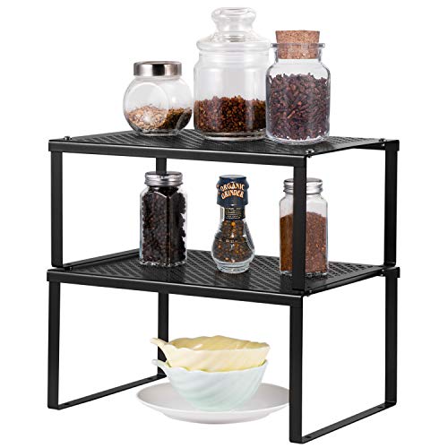 Nandae Küchenregal Arbeitsplatte Organizer, Gewürzregale Stehend, Metall Stapelbarer Ausziehen Regal, Regaleinsatz für Küchenschrank Geeignet für Zuhause & Küche (Schwarz) von Nandae