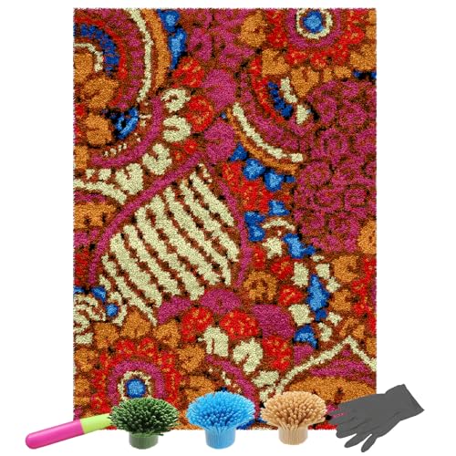 NangHuw Knüpfteppich Zum Selber Knüpfen Teppich Knüpf-Sets Kreuzstich Set Knüpfen Set Für Kinder Und Erwachsene knüpfen Set DIY Handwerk Geschenke Fußabtreter 90x120CM von NangHuw