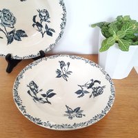 Vintage Eisensteinteller/Paar Suppenteller/Jugendstil Mit Blauem Transferblumendekor/Frankreich 1890 von NaniFrenchboutique