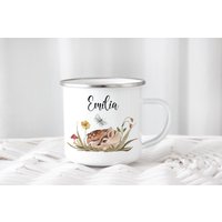 Emaille Tasse Kinderbecher Mit Namen Boho Waldtiere Rehkitz Mädchen Geschenk Weihnachten Geburtstag von NaniluDesign