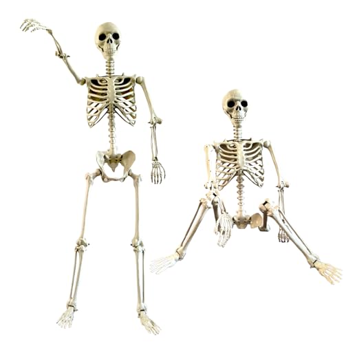 Nankoyal 2 Stück Halloween Plastikskelett,90CM Halloween Skelette Für Draußen,Lebensgroße Menschliches Skelett Mit Beweglichen Gelenken,Wetterfeste Garten-Deko Gruselige Fotomotive Für HalloweenInnen von Nankoyal