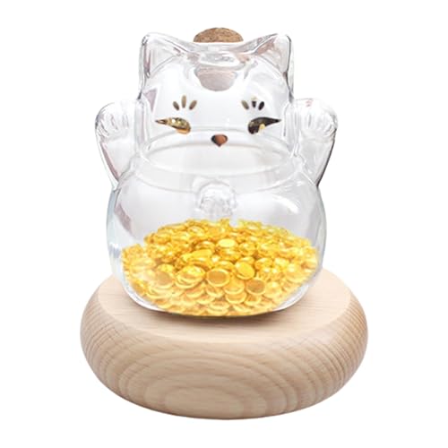Nankoyal Glasmünzspardose | Tragbares Spargefäß | Transparente Goldbohnen-Box in Katzenform als Sparbehälter für Bücherregal-Deko von Nankoyal