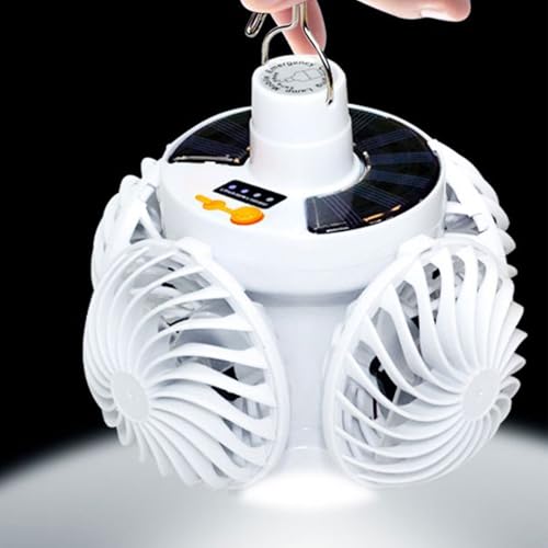 Nankoyal Outdoor-Solar-Deckenventilator Für Terrassen,Solar Camping Ventilator - Mit Aufhängung Und Klapplampe Für Zuhause Camping Garten Gewächshaus Lagerhalle Scheune Zelt von Nankoyal