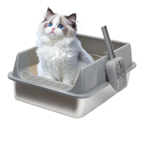 Edelstahl Katzenklo, Offenes Katzentoilette Mit Katzenklos Schaufel, Leicht Zu Reinigen, Antihaft Toilette Für Große Katzen Und Kätzchen, Spritzschutz, 40x30x19cm von Nanmiyan