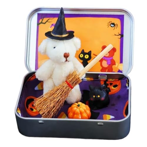 Handgefertigter Mini Süßer Bär In Box, Halloween-Bär In Einer Box Für Süßes Oder Saures, Mit Zaubererhut, Kürbis Und Katzendekorationen, Überraschungsbox Süßigkeiten Für Halloween Dekoration Handgefertigter Mini Süßer Bär In Box, Halloween-Bär In Einer Box Für Süßes Oder Saures, Mit Zaubererhut, Kürbis Und Katzendekorationen, Überraschungsbox Süßigkeiten Für Halloween Dekoration von Nanmiyan