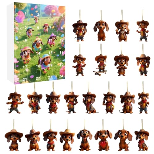 Nanmiyan Christmas Countdown Calendar,24 Tage Countdown Bis Weihnachten Dackel Kalender,Acryl 2D Saisonale Szene Requisiten Für Familie Jugendliche Erwachsene Freunde - Für Wohnzimmer Kamin Baum Wand von Nanmiyan