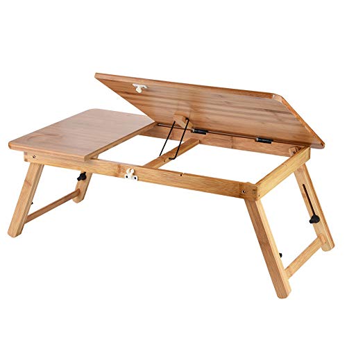 Nannigr Holz-Bambus-Laptop-Schreibtisch, höhenverstellbarer Laptop-Ständer mit 1 X faltbarem Holz-Laptop-Ständer für Teppiche für Sofas für Schreibtische für Böden(62 * 34 Without Drawer, White) von Nannigr