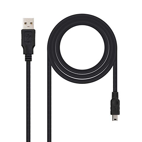 Nanocable 10.01.0402 - USB 2.0 auf Mini-USB-Kabel, Hauptanwendung für Mobiltelefone und Digitalkameras, Typ A/M-Mini B/M, männlich-männlich, schwarz, 1.8 mts von Nano Cable