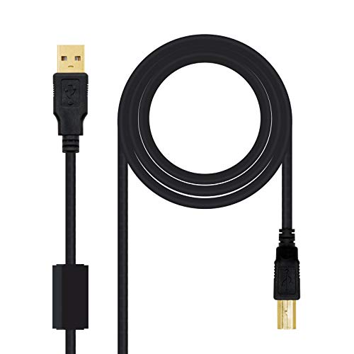 Nanocable 10.01.1205 - USB 2.0 Kabel für Drucker mit Ferrit, Typ A/M-B/M, männlich-männlich, schwarz, 5.0 m von Nano Cable