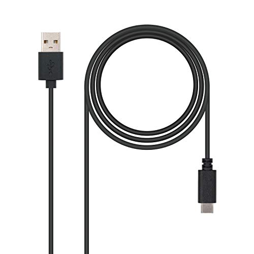 Nanocable 10.01.2102 - Kabel 3A USB 2.0 zu USB-C, hauptsächlich für Handys, Tablets, Laptops usw. bis zu 3 Ampere Last, Typ C/M-A/M, männlich-männlich schwarz, 2.0 mts von Nano Cable