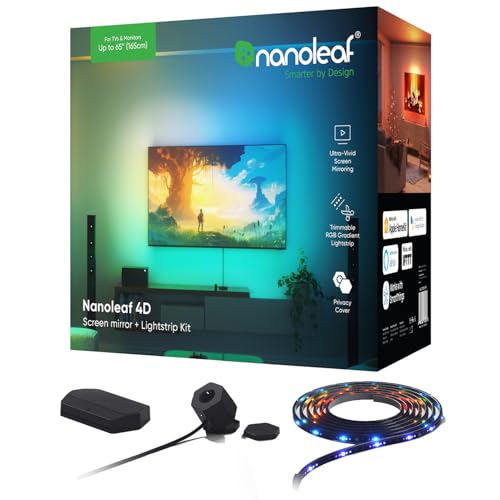 Nanoleaf 4D Screen Mirror + Lightstrip Kit für Fernseher/TV/Bildschirme bis zu 65 Zoll (165 cm) - Smart RGBW LED Strip + Kamera, Thread & WLAN, Funktioniert mit Alexa Google Apple von Nanoleaf