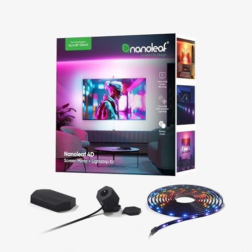 Nanoleaf 4D Screen Mirror + Lightstrip Kit für Fernseher/TV/Bildschirme bis zu 85 Zoll (215 cm) - Smart RGBW LED Strip + Kamera, Thread & WLAN, Funktioniert mit Alexa Google Apple von Nanoleaf