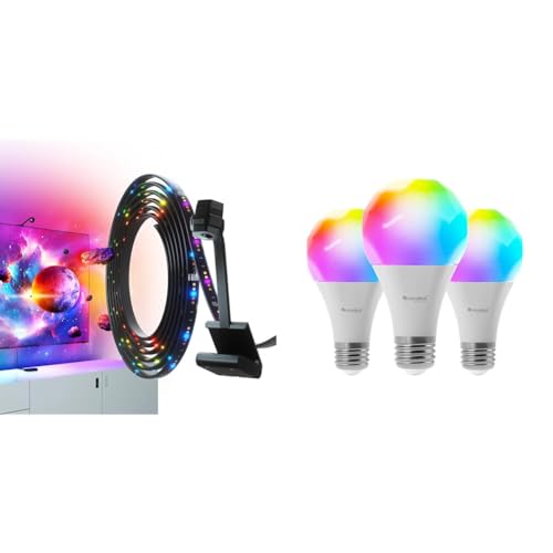 Nanoleaf 4D Screen Mirror + Lightstrip Kit für Fernseher/TV/Bildschirme & Essentials Glühbirne, 3 Smarten RGBW E27 LED Lampen von Nanoleaf