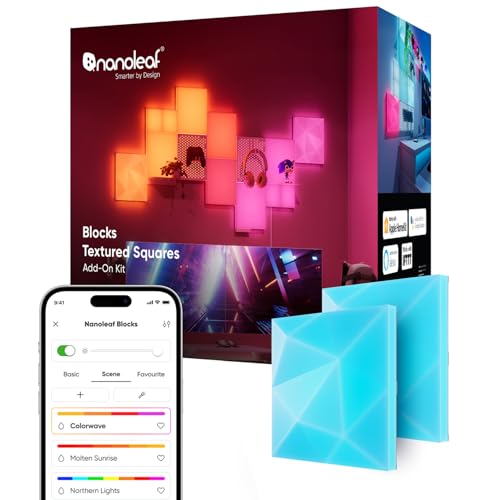 Nanoleaf Blocks Erweiterungspack | 2 Texturierte Quadrate, 3D-Oberfläche, RGBW farbwechselnde Wandlampen, diffus Stimmungslampe für gemütliche Atmosphäre, White von Nanoleaf